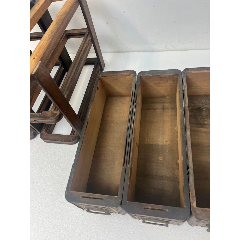 Vintage Wood Singer Sewing Machine Drawers w Brackets Wood Set of 2 Antique Pair - Picture 9 of 12
